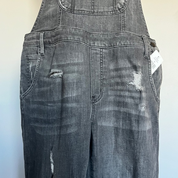 Saks Fifth Ave GRAY Skinny Denim Overall Casual Braces Jaeans Jumpsuit - Picture 5 of 13